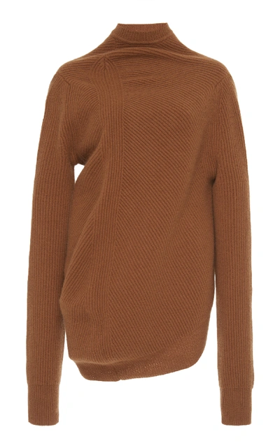 Shop Jil Sander Gathered Knit Sweater In Brown