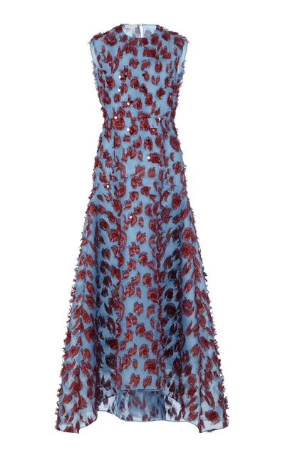 Shop Delpozo Sequin Organza Midi Dress In Blue