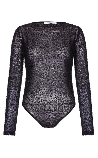 Shop Safiyaa Sequin Bodysuit In Black