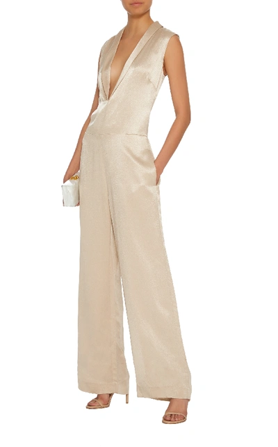 Shop Hensely Plunging Silk Jumpsuit In White