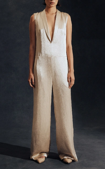 Shop Hensely Plunging Silk Jumpsuit In White