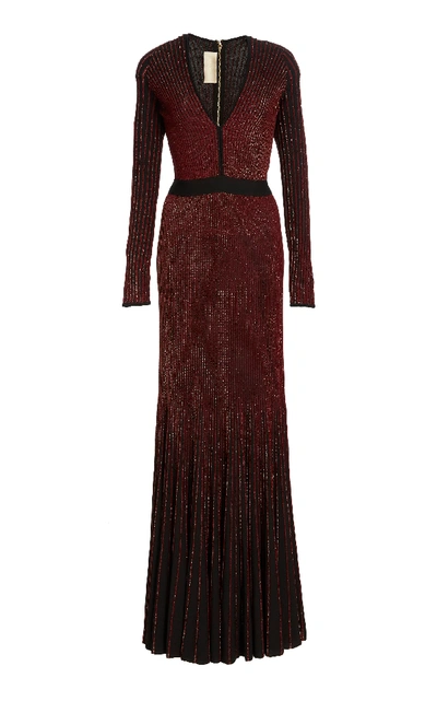 Shop Elie Saab Metallic Detail Dress In Burgundy