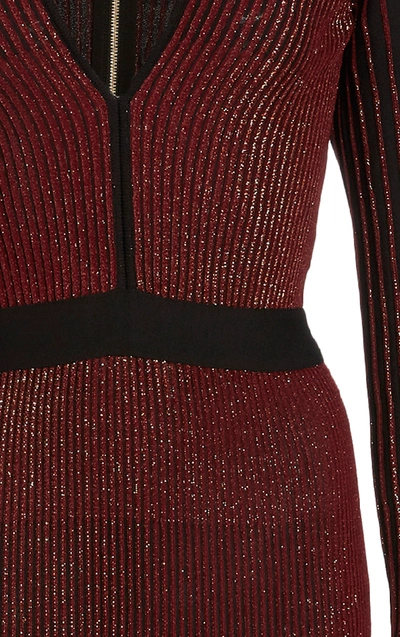 Shop Elie Saab Metallic Detail Dress In Burgundy