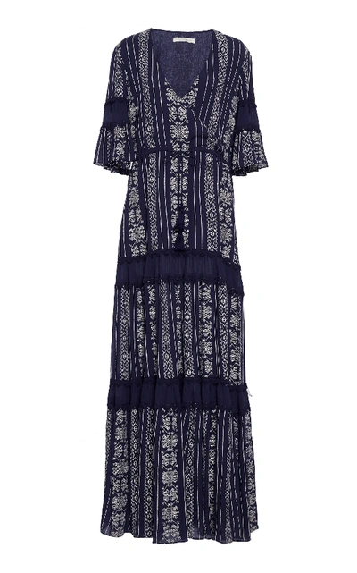 Shop Jonathan Simkhai Embroidered Cotton-voile Tiered Maxi Dress In Navy