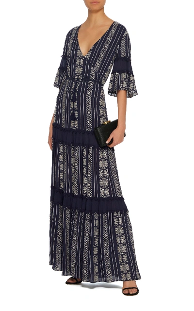Shop Jonathan Simkhai Embroidered Cotton-voile Tiered Maxi Dress In Navy