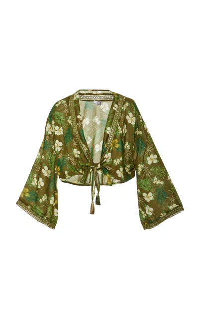 Shop Miguelina Zaida Tie-front Floral-print Voile Top In Green