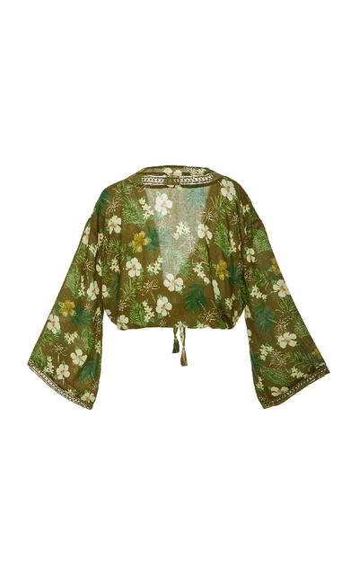 Shop Miguelina Zaida Tie-front Floral-print Voile Top In Green