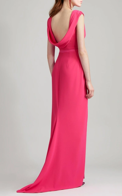 Shop Paule Ka Draped Crepe Back Satin Gown In Pink