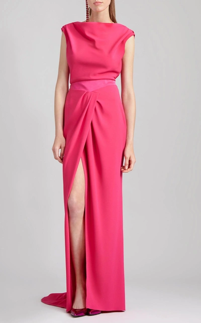 Shop Paule Ka Draped Crepe Back Satin Gown In Pink