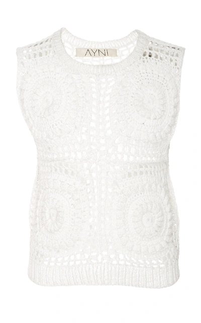 Shop Ayni Zeida Squared Crochet Top In White