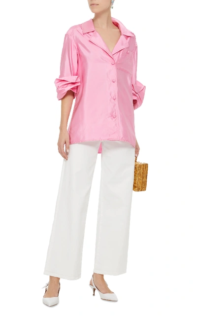 Shop Rosie Assoulin Peek-a-boo Silk-satin Shirt In Pink