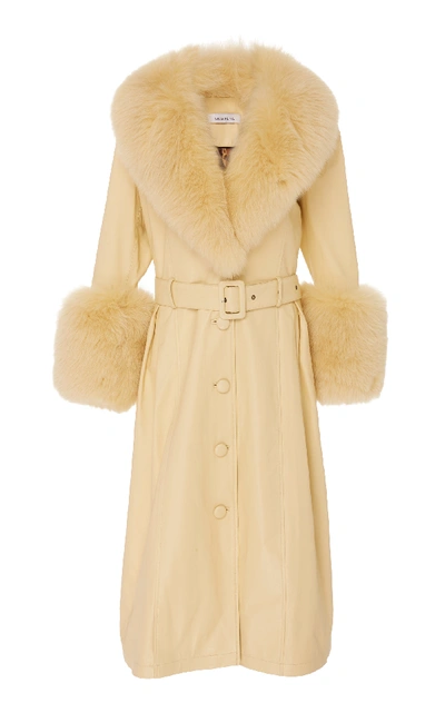 Shop Saks Potts Foxy Fur Trimmed Leather Coat In Yellow