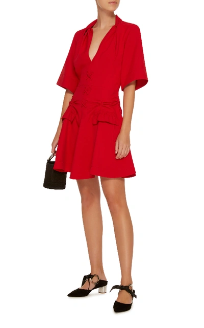 Shop Carven Pleated Front Mini Dress In Red