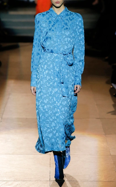 Shop Carolina Herrera Floral Shirt Dress In Blue