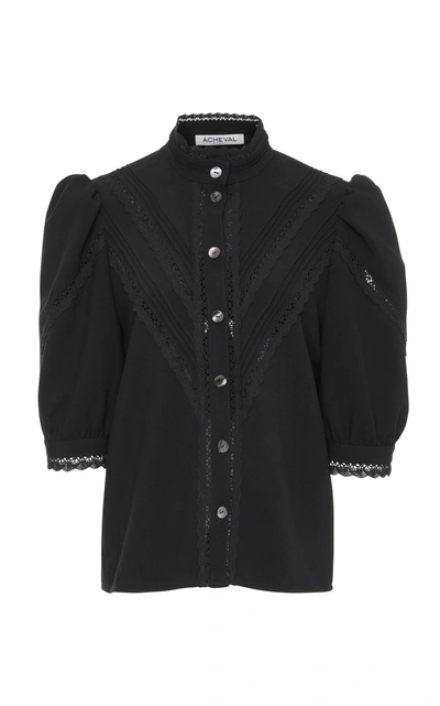 Shop Acheval Pampa Yegua Lace High Neck Blouse In Black