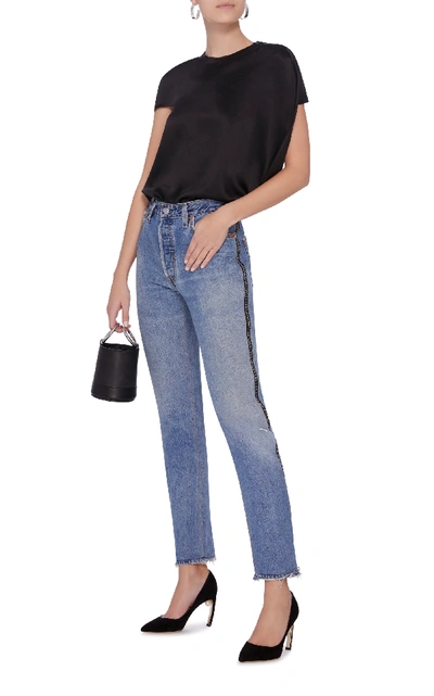 Shop Re/done Side Zip High-rise Straight Leg Jeans In Blue