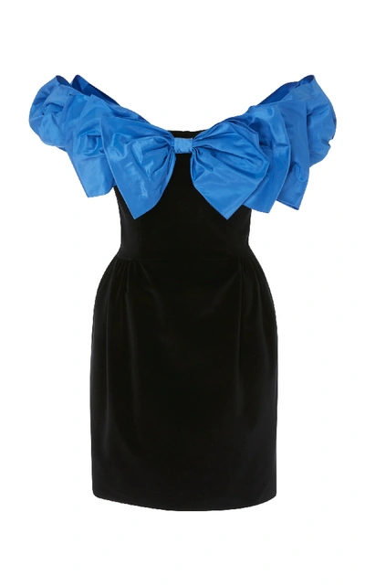 Shop Isa Arfen Bow-detailed Taffeta And Velvet Mini Dress In Black