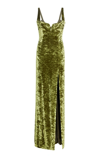 Shop Galvan Solstice Velvet Gown In Green