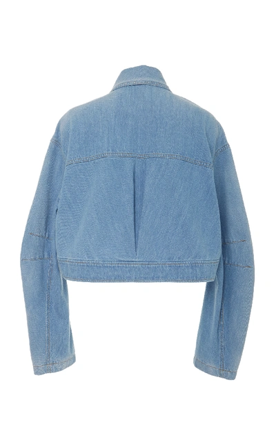 Shop Tibi Cropped Jean Jacket In Blue