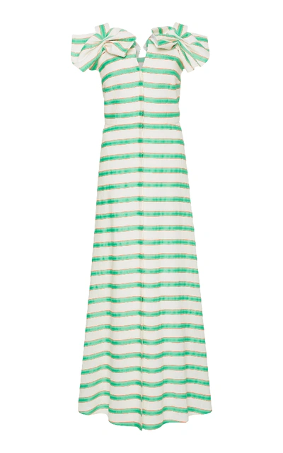 Shop Delpozo Bow-embellished Striped Midi Dress