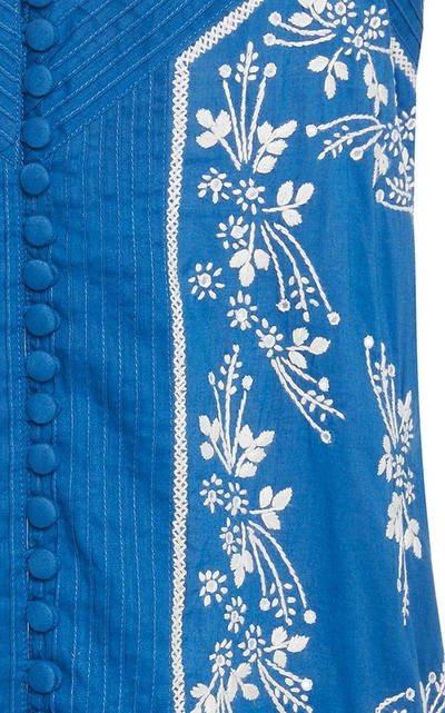 Shop Juliet Dunn Embroidered Cotton Slip Dress In Blue