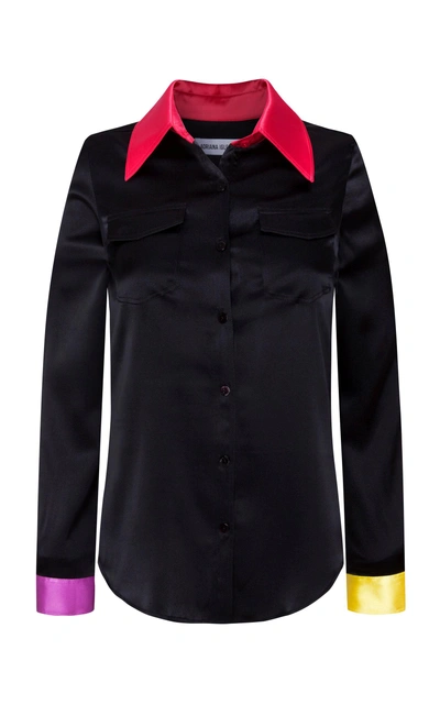 Shop Adriana Iglesias Emile Colorblock Silk Satin Shirt In Black