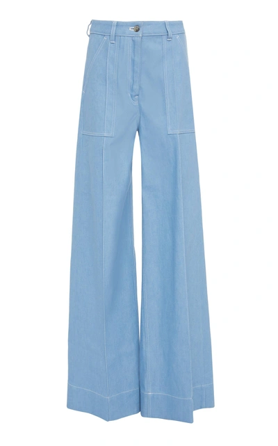 Shop Cyclas Rigid Denim Cotton Wide Leg Pants In Blue
