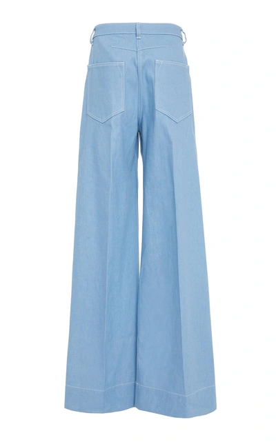 Shop Cyclas Rigid Denim Cotton Wide Leg Pants In Blue