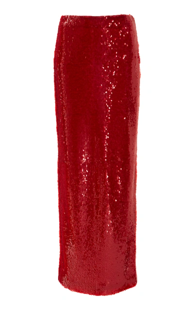 Shop Sally Lapointe Sequin Midi Pencil Skirt In Red