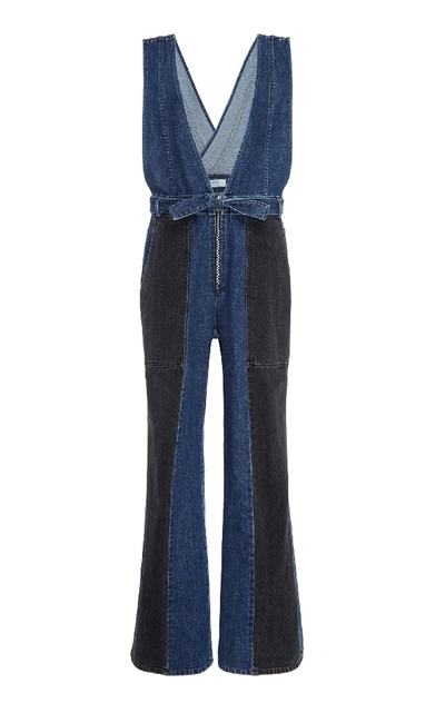 Shop Sea Two-tone Denim Jumpsuit In Blue