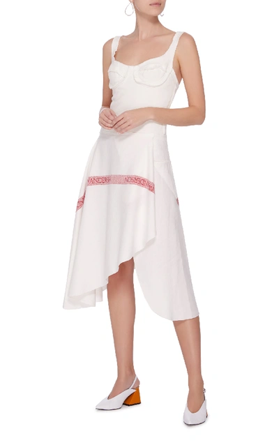 Shop Jw Anderson Jersey Bodice Dress With Tea Towel Linen Skirt In White