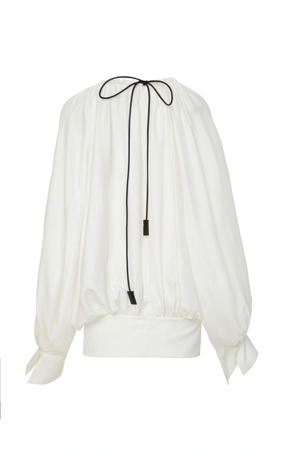 Shop Cyclas Silk Gathered Long Sleeve Blouse In White