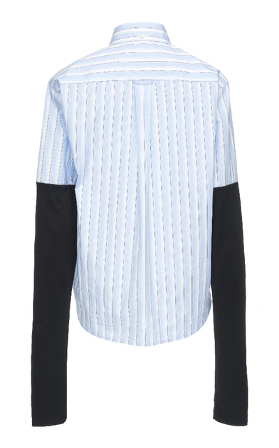 Shop Prada Paneled Jersey And Striped Cotton-poplin Shirt In Blue