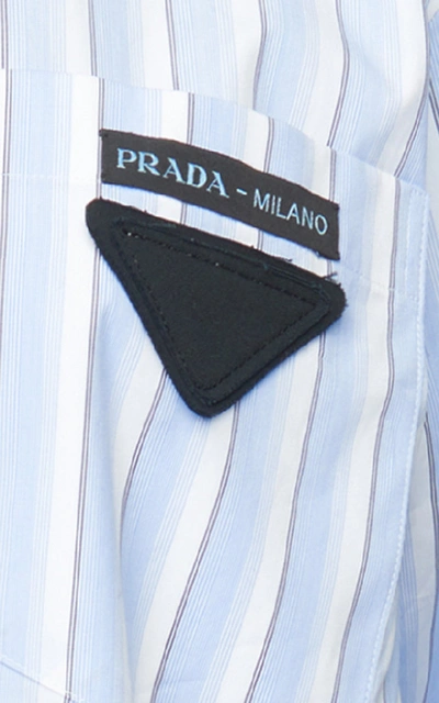 Shop Prada Paneled Jersey And Striped Cotton-poplin Shirt In Blue