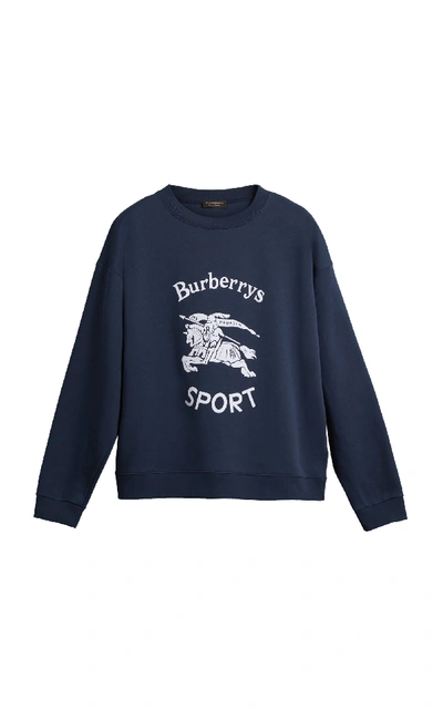 Shop Burberry Printed Cotton-blend Sweatshirt In Navy