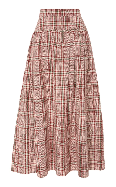 Shop Rejina Pyo Freya Pleated Checked Cotton-poplin Midi Skirt In Plaid