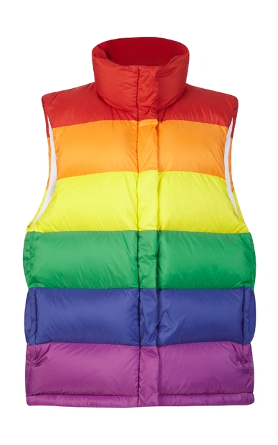 Shop Burberry Rainbow Striped Puffer Vest In Multi