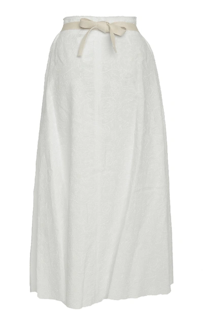 Shop Loewe Broderie Anglaise Drawstring Skirt In White