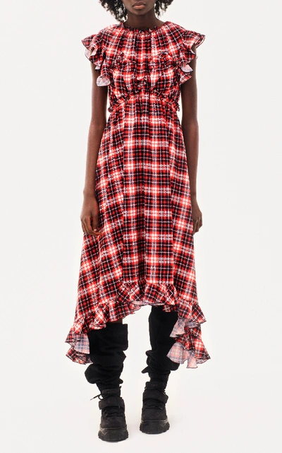 Shop Msgm Plaid Ruffle Dress