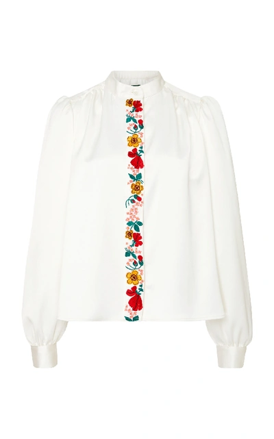 Shop Alexa Chung Embroidered Crepe De Chine Blouse In White