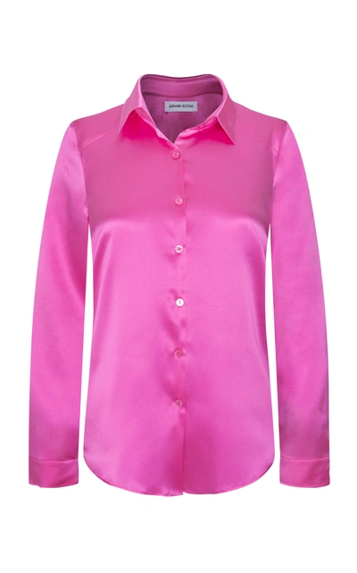 Shop Adriana Iglesias Julie Collared Silk Satin Shirt In Pink