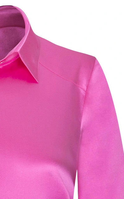 Shop Adriana Iglesias Julie Collared Silk Satin Shirt In Pink