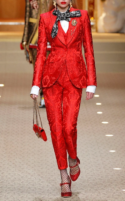 Shop Dolce & Gabbana Jacquard High-rise Trouser In Red
