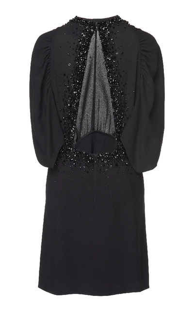Shop Prada Open-back Embellished Georgette Mini Dress In Black