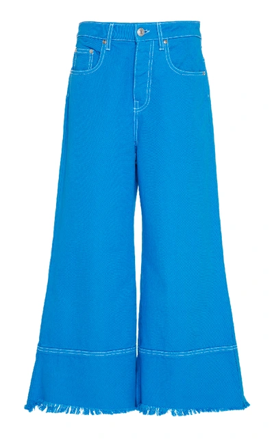 Shop Msgm Solid Color Bull Denim Culotte Jeans In Blue