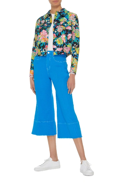 Shop Msgm Solid Color Bull Denim Culotte Jeans In Blue