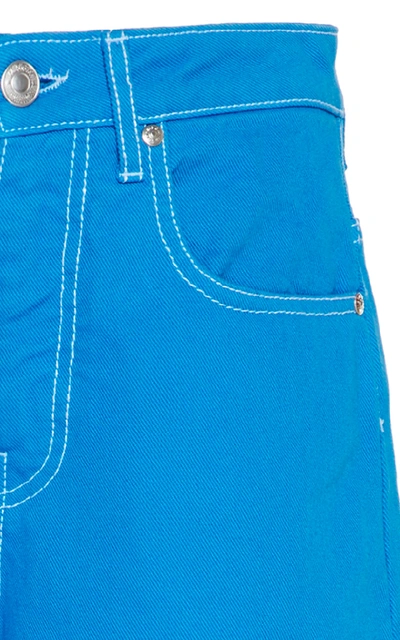 Shop Msgm Solid Color Bull Denim Culotte Jeans In Blue