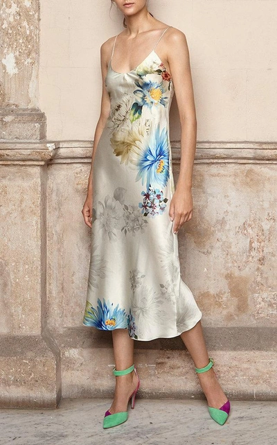 Shop Adriana Iglesias Jadi Floral Silk Satin Midi Dress