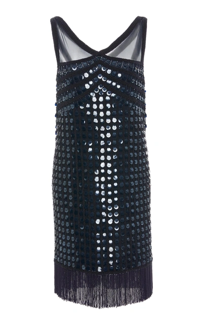 Shop Joanna Mastroianni V-neck Flapper Dress In Navy