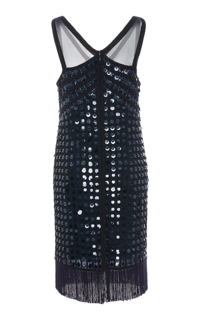 Shop Joanna Mastroianni V-neck Flapper Dress In Navy